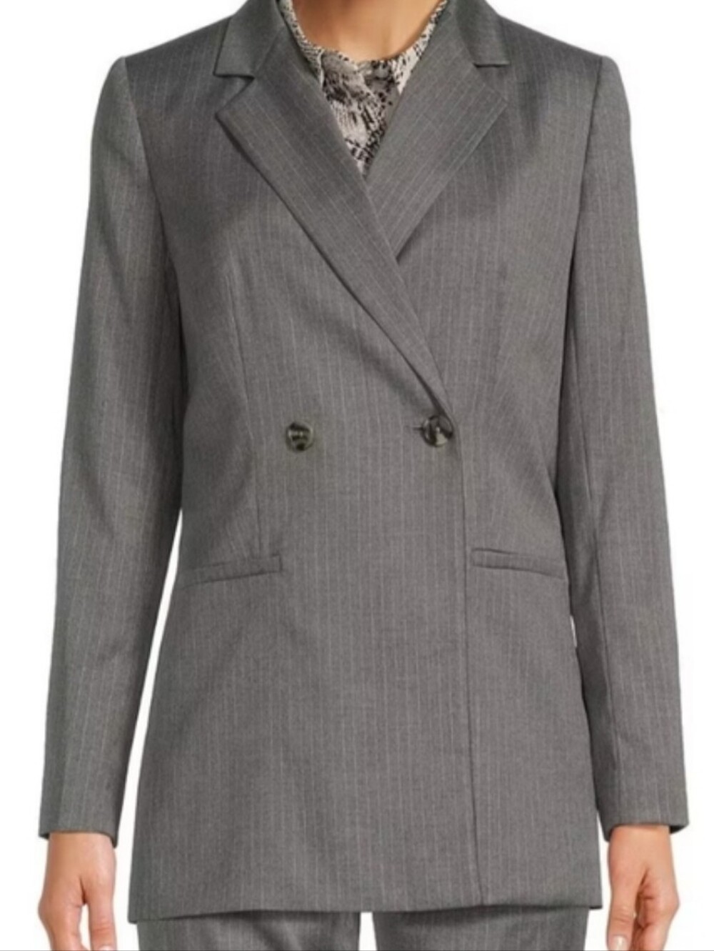 Calvin Klein Pinstripe Double Breasted Blazer gray work wear career preppy 14